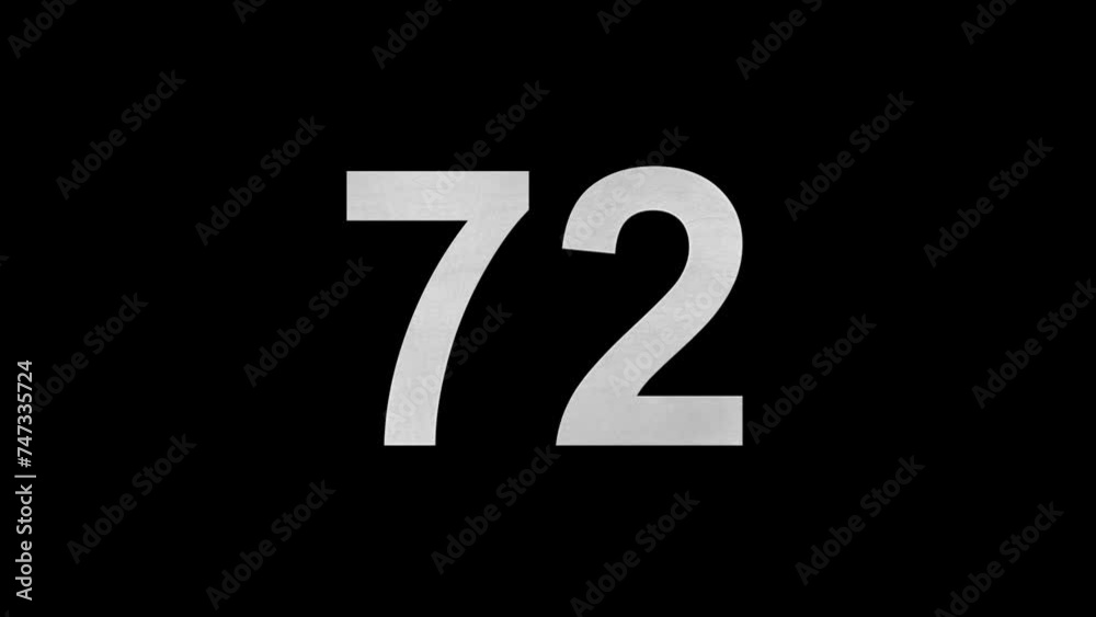 Number 72 in blue fire with alpha channel, number seventy two