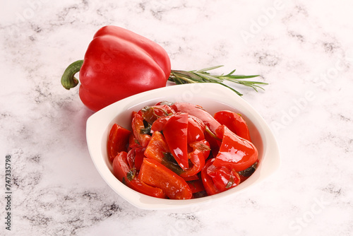 Pickled red bell pepper in the bowl