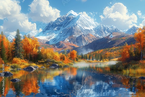 Creating vibrant summer and autumn scenes in digital art with mountain landscapes © Fokasu Art
