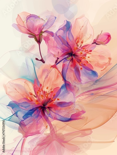 Floral with vibrant colors on a minimal background evokes a spring blossom theme