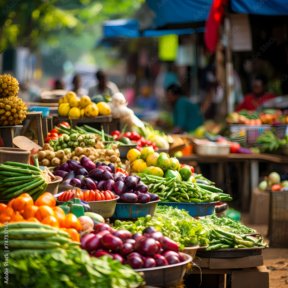 A vibrant market scene with fresh produce. 