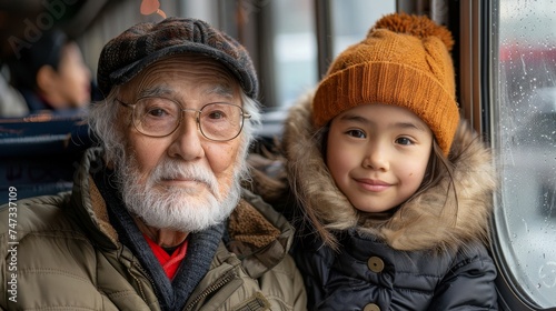 A grandfather and granddaughter on the East River ferry in New York