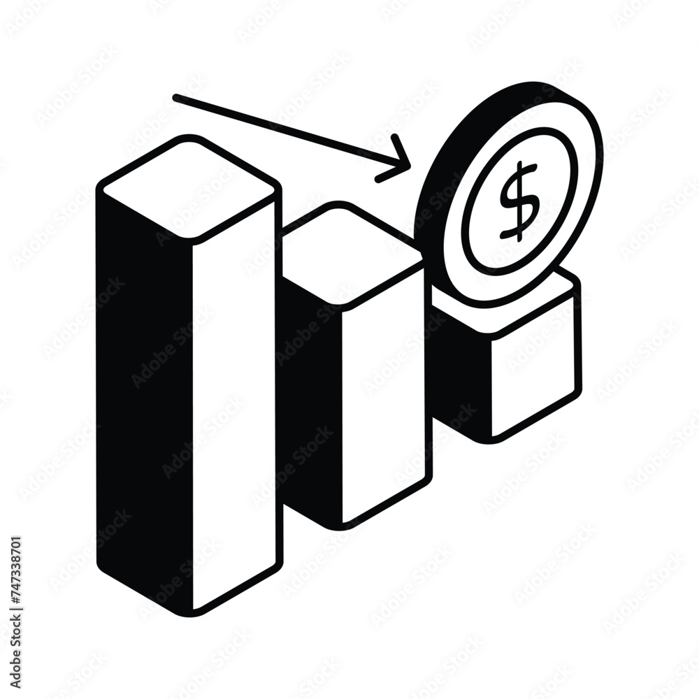 Down chart, financial loss, decrease chart isometric vector design Down chart, financial loss, decrease chart isometric vector design