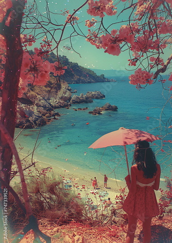 Nostalgia - a woman is holding an umbrella while standing on a beach