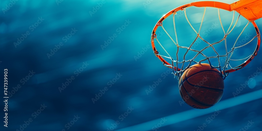 Scoring the winning points at a basketball game in blue background