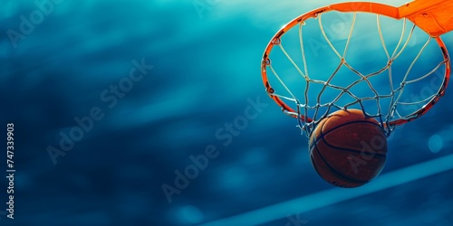 Scoring the winning points at a basketball game in blue background © YuDwi Studio