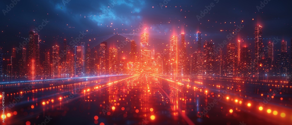Concept of smart city and abstract polygon pattern with speed line light and big data connection technology.