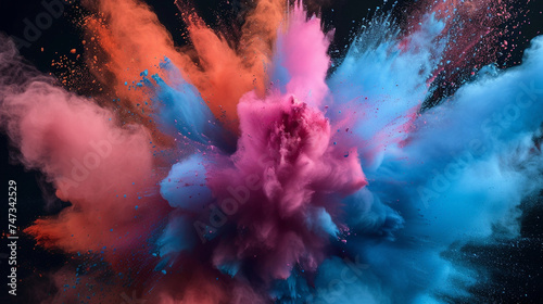 colored powder explosion isolated on black background photo