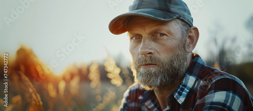 portrait of a farmer against the backdrop of the countryside © Oleksandr