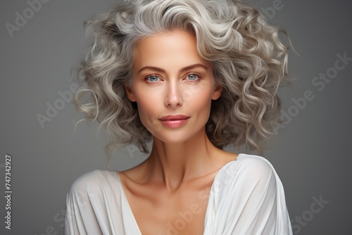 Graceful Beauty with Silver Curls - Timeless Elegance Portrait