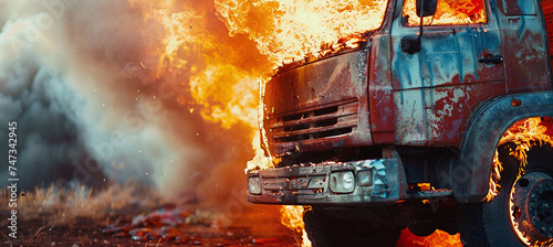 burning truck after a road accident