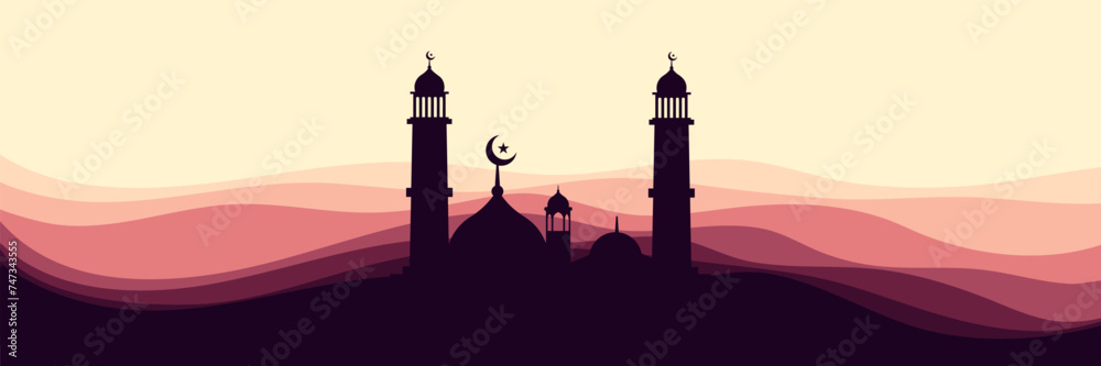 Vector illustration of mosque silhouette ramadan good for web banner, ads banner, booklet, wallpaper, background template, and advertising