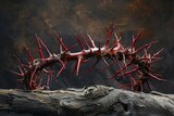 Explore the symbolic significance and intricate details of a crown of thorns in this realistic and professional photograph, capturing its artistic portrayal with depth and meaning.