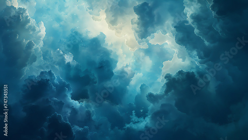 a blue cloud covered a sky with light around the clou