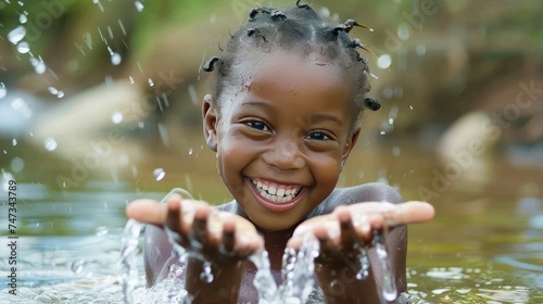 African kid with water. World Water Day concept