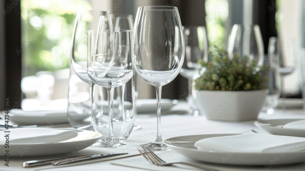 A set of white glassware. Table setting A set of white glassware. Table setting