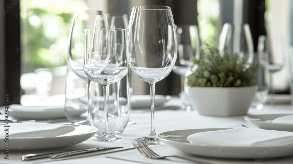 A set of white glassware. Table setting