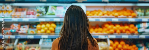 Informed Shopping, Woman Engages in Product Comparison at the Grocery Store, Making Informed Choices for Her Shopping Needs.
