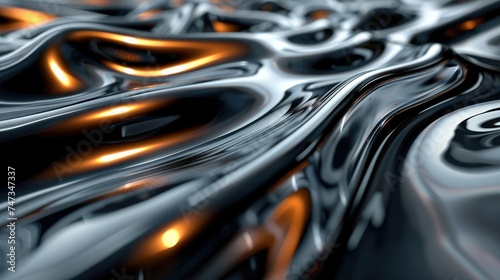 3D rendering of a smooth metal surface with a glossy finish. The surface is illuminated by a bright light, which creates a sense of depth and realism.