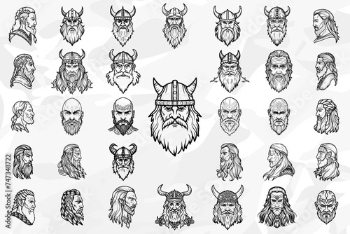 Männliche Normannen / Wikinger: Lineart Skizzen Symbole - Vektorgrafik-Bündel