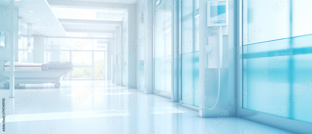Blurred Hospital Corridor Illuminated by Warm Sunlight