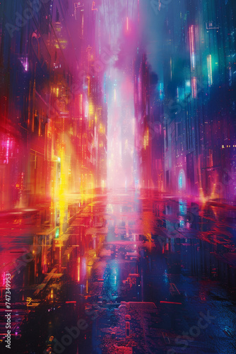 Neon Cyberpunk Cityscape. Cyberpunk cityscape with neon reflections.