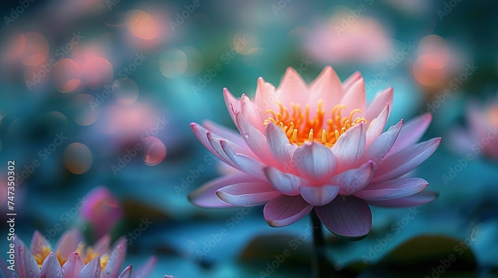 Panoramic Lotus Flower in Full Bloom, Vibrant Water Lily Attraction