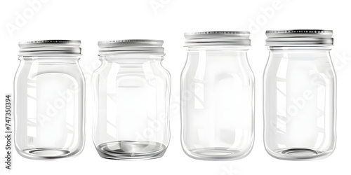 empty glass jar set, canning and preserving. With cover and without lid., isolated on a white or transparent background 