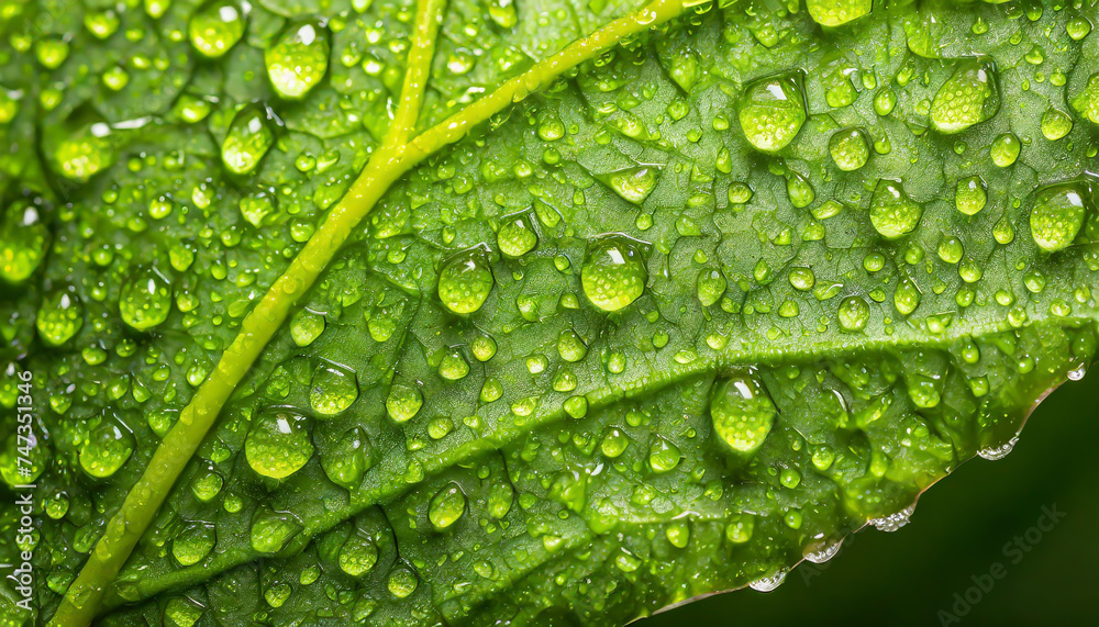 Close-up of green plant leaf one drop of rain, image for nature background Close-up of green plant leaf one drop of rain, image for nature background