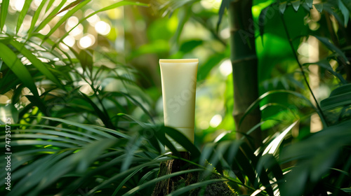 Natural Skincare Product in Lush Greenery