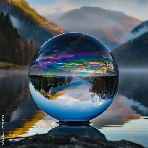 Twilight sphere reflection on a bubble