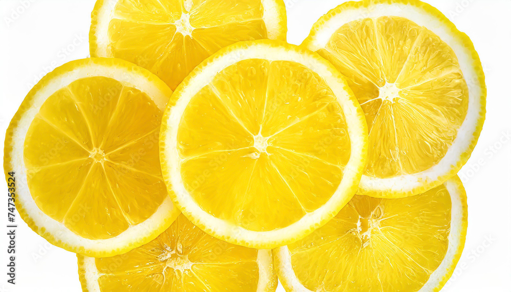 Slices of fresh lemon as background, top view