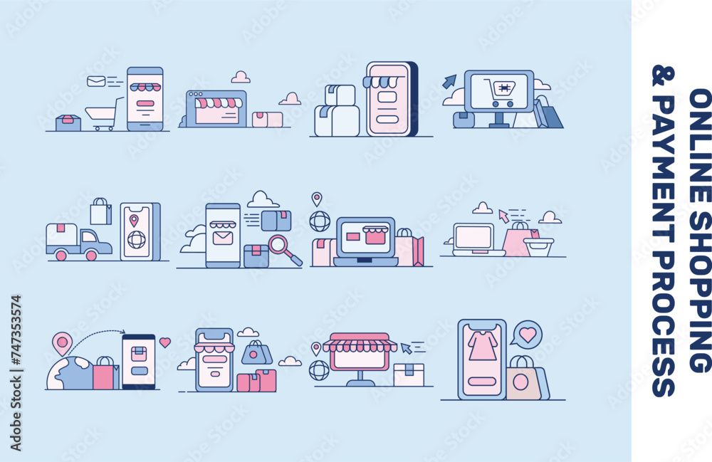 online shopping and payment processes Vector online shopping and payment processes Vector