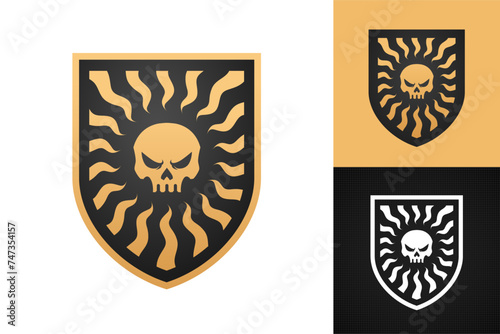 Gold badge skull logo design for e-sport team apparel motor club rock and metal music band logo