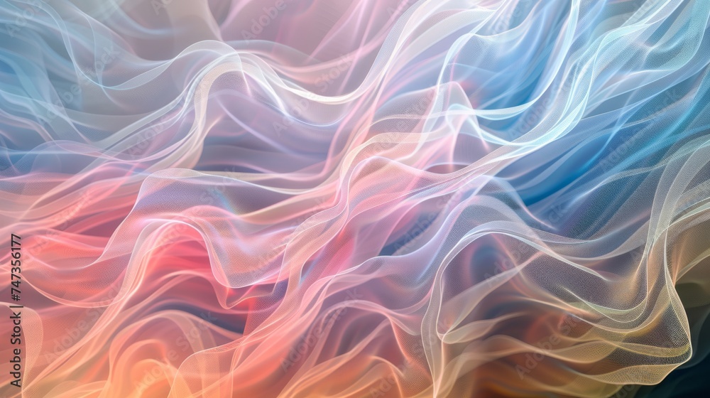 A smooth, flowing texture of abstract waves resembling light fabric, rendered in soft pastel colors for a calming visual effect.