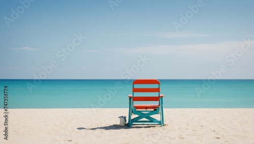 beach chair on the white sand and turquoise sea © Анастасия Макевич