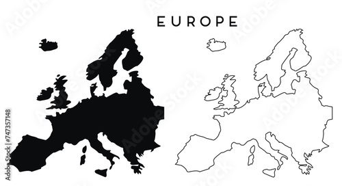 Europe map outline and black silhouette vector