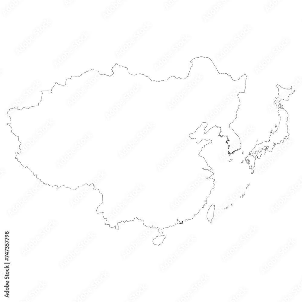East Asia country Map. Map of East Asia