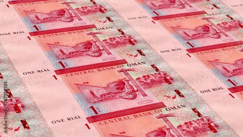 Oman Omani Rial 1 Banknotes Money Printing House, Printing One Omani Baisa, Printing Press Machine Print out Omani Rial, Being printed by currency press machine 1 Omani Rial banknote photo