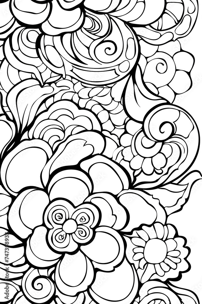 Monochrome Illustration of Flowers, coloring page Monochrome Illustration of Flowers, coloring page