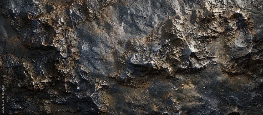 This close-up view showcases the rugged texture and natural color variations of a rock face. The intricate patterns and erosion marks on the surface of the rock are evident in this detailed shot. This close-up view showcases the rugged texture and natural color variations of a rock face. The intricate patterns and erosion marks on the surface of the rock are evident in this detailed shot.