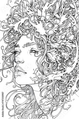 Drawing of a Woman With Curly Hair, coloring page