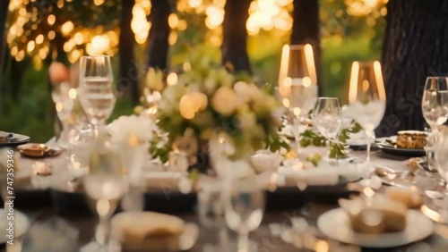 Elegant Wedding Table Setting with String Lights and Candles - Festive Terrace Decor photo