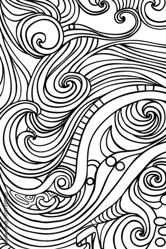 A Black and White Drawing of a Wave, coloring page