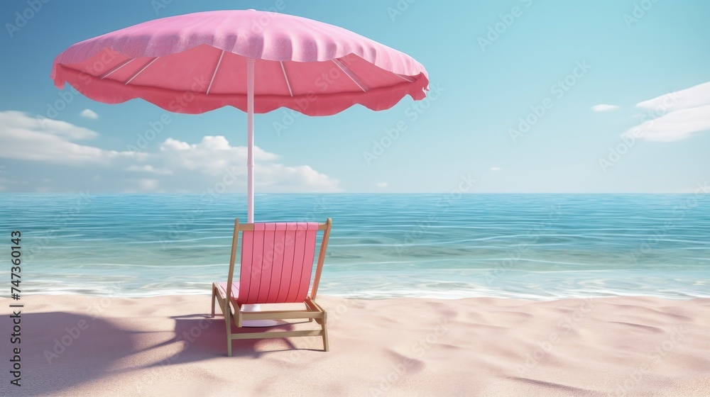 d pink parasol and chair on the beach
