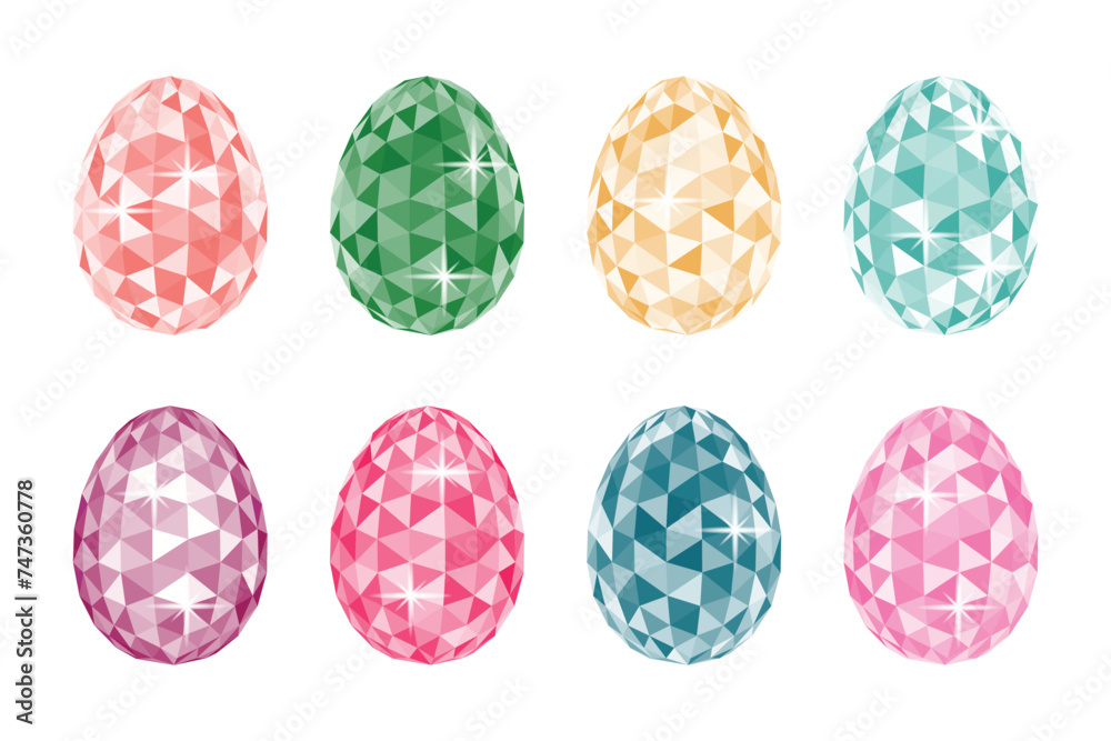 Set of gem colourful brilliant easter eggs isolated on white background. Vector illustration