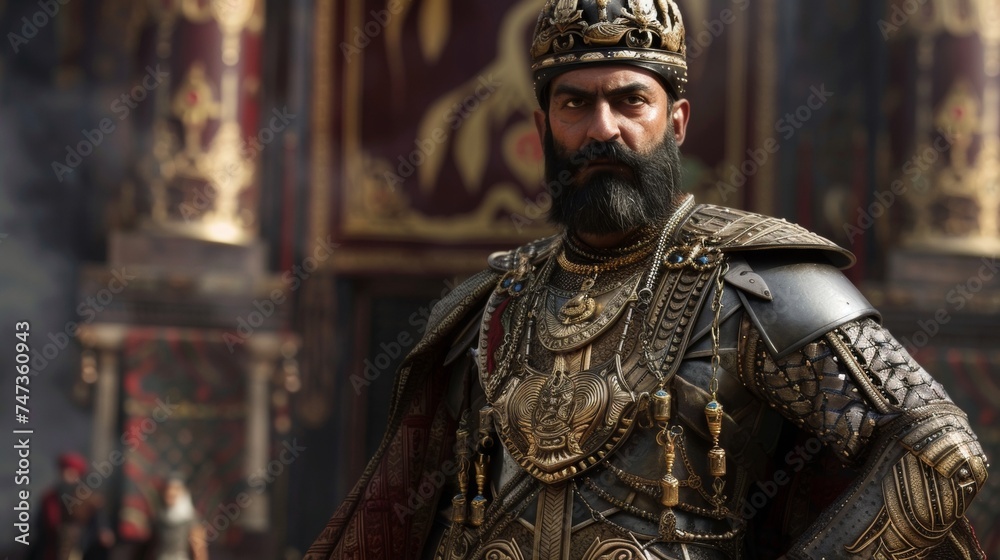 This Persian Immortal stands with one hand on his hip showcasing the intricate details of his armor. His confident stance exudes power and dominance.