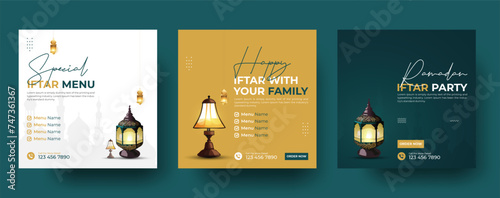 Set Of Ramadan iftar party social media square banner design or Ramadan sale social media post design