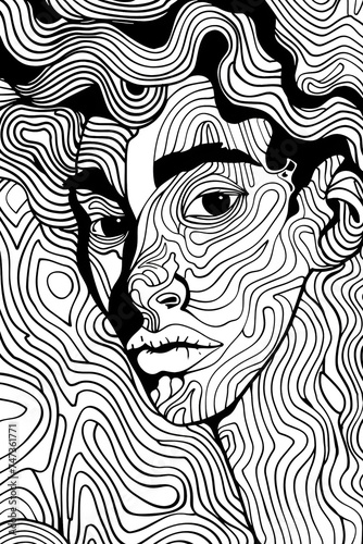 Black and White Drawing of a Womans Face  coloring page