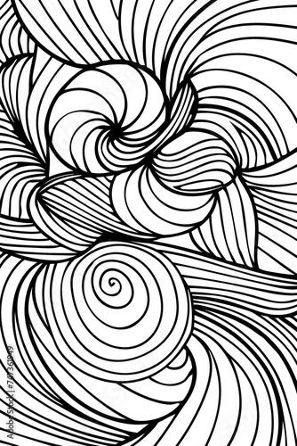 Swirling Black and White Abstract Drawing, coloring page
